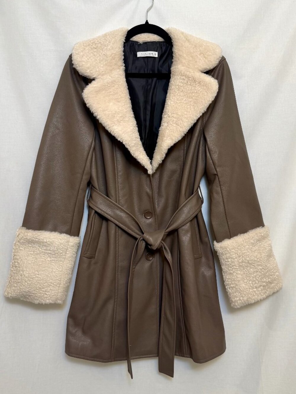 12th Tribe sherpa trim faux leather coat